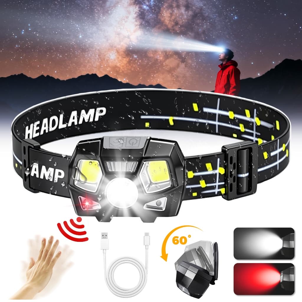 4 PCS Lanterna Cabeça LED Recarregável com Sensor 1000 Lumens IPX4 Headlamp Forte