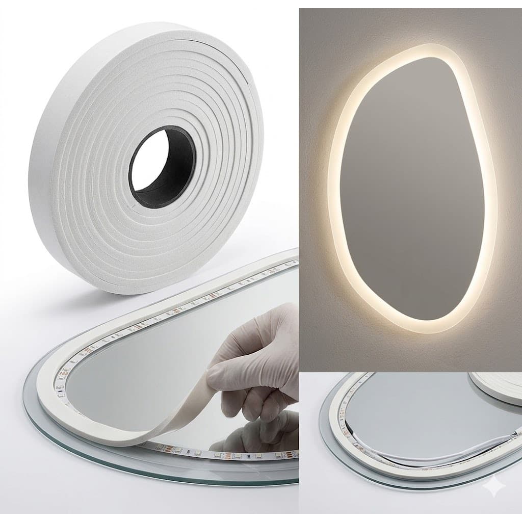 Fita Eva Branco Para Espelho LED Branco Autocolante 15mm X Larg 2cm X 5 Mts