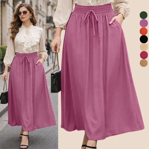 SAIA LONGA FEMININA MODA EVANGELICA ELEGANTE SOLTINHA COM BOLSOS SAIAS FEMININO CONFORTÁVEL TENDENCIA MODA BASICA VERÃO
