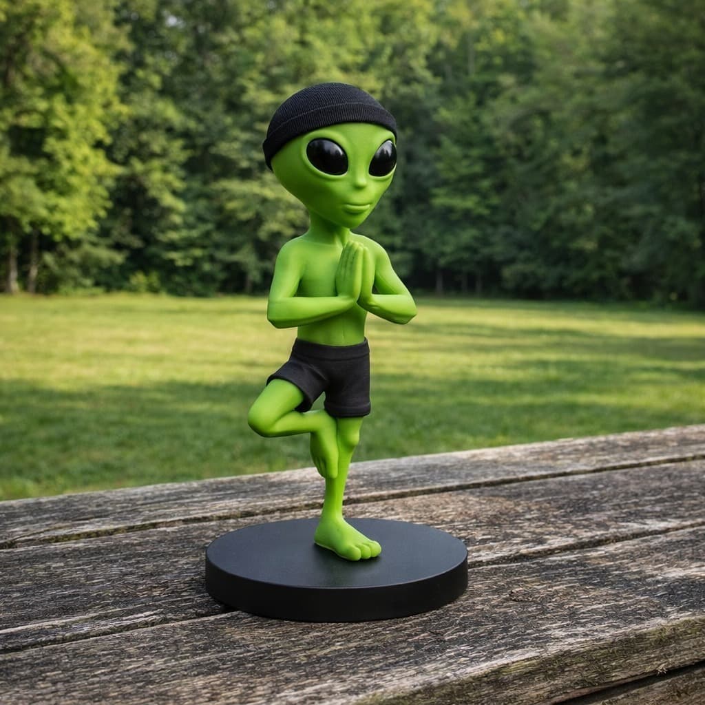 Estátua Boneco ET  Extraterrestre Alien Verde Yoga Meditação 10cm Decoração Criativa