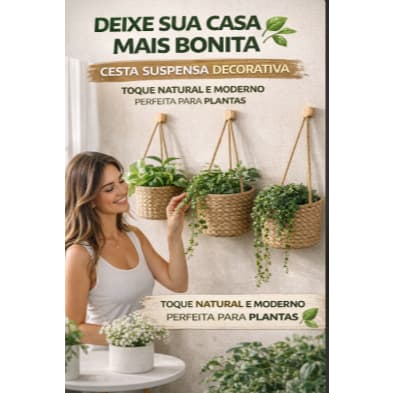 Cesta Suspensa de Juta Decorativa Porta Planta Parede Organização Casa Estilo Boho Jardim