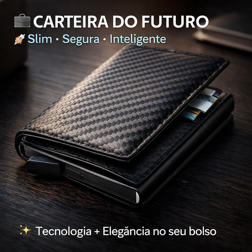Carteira Futuro Rfid Slim Porta Cartões Antifurto Premium Cor Preto Desenho Tecido Liso