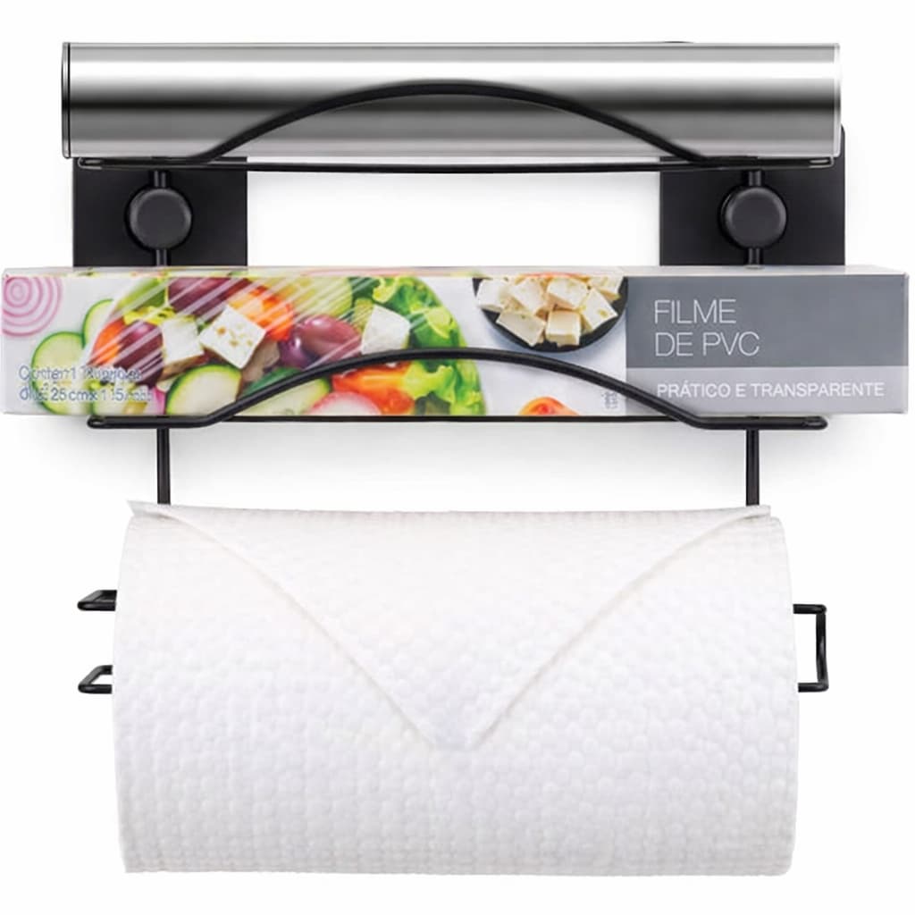 Suporte Papel Toalha Aluminio Pvc S/ Furo 3m Parede Cozinha