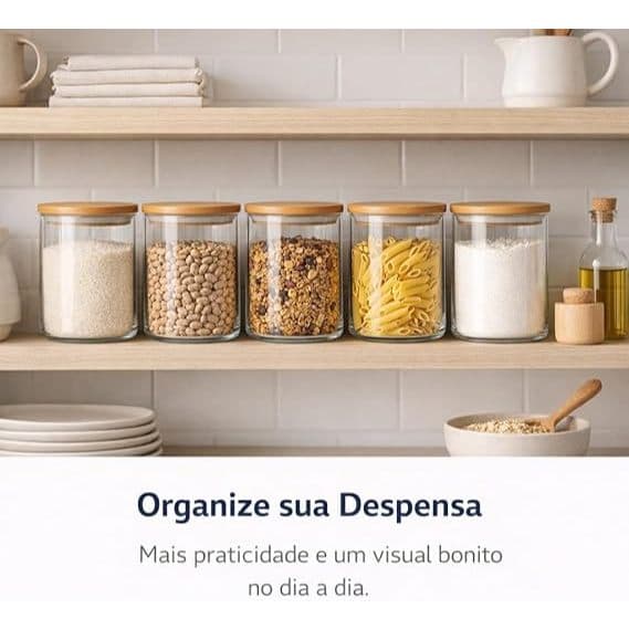 Pote de Hermetico Vidro Borossilicato Liso com Tampa de Bambu 200ml