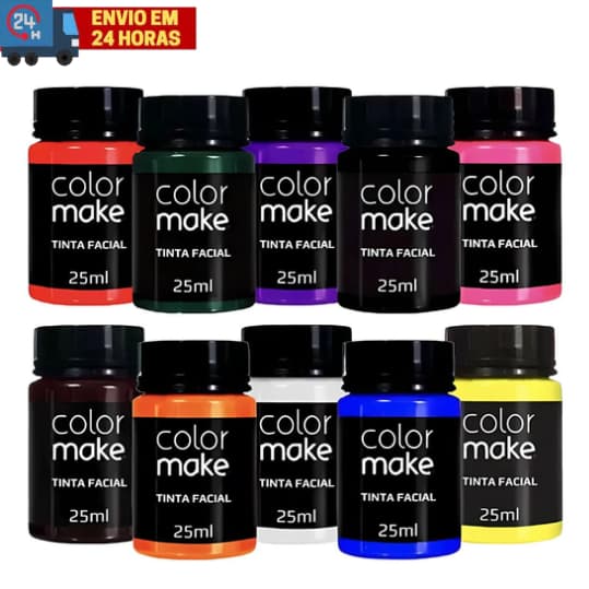 Tinta Liquida Facial ColorMake 25 ml Neon ou Cremosa Carnaval Maquiagem Cosplay Fantasias Halloween