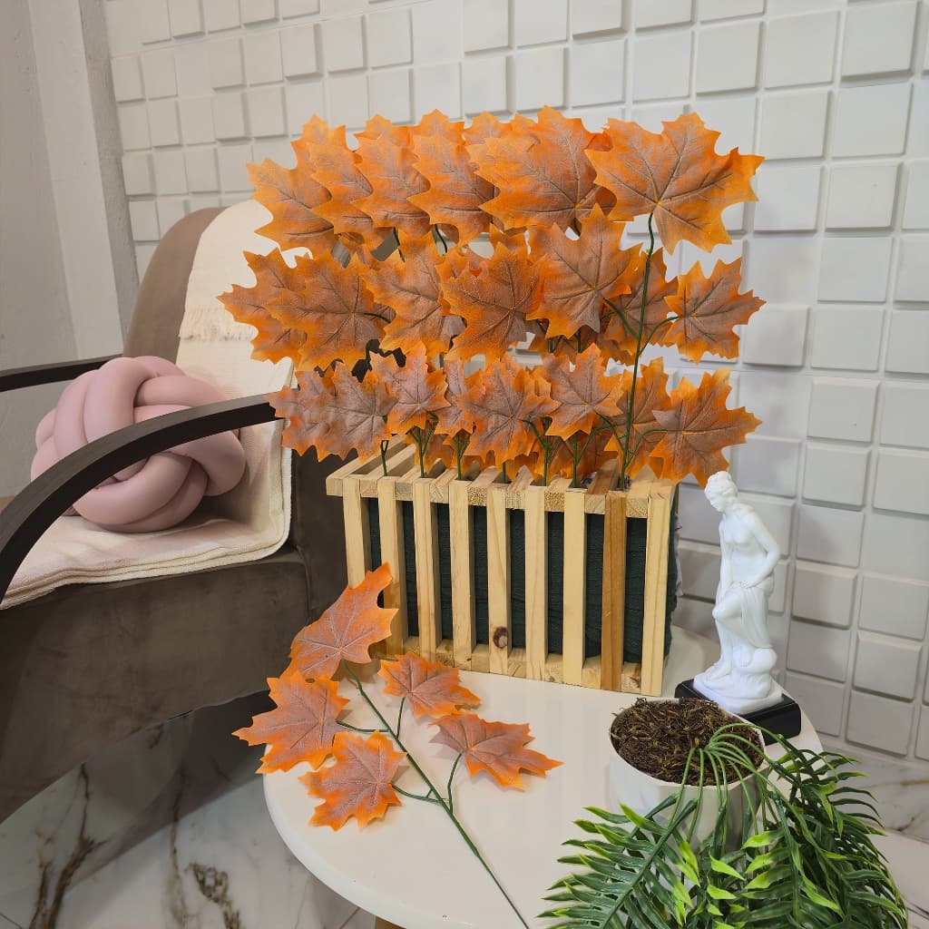 Kit Folha Canada Artificial Plátano Canadense Laranja DIY
