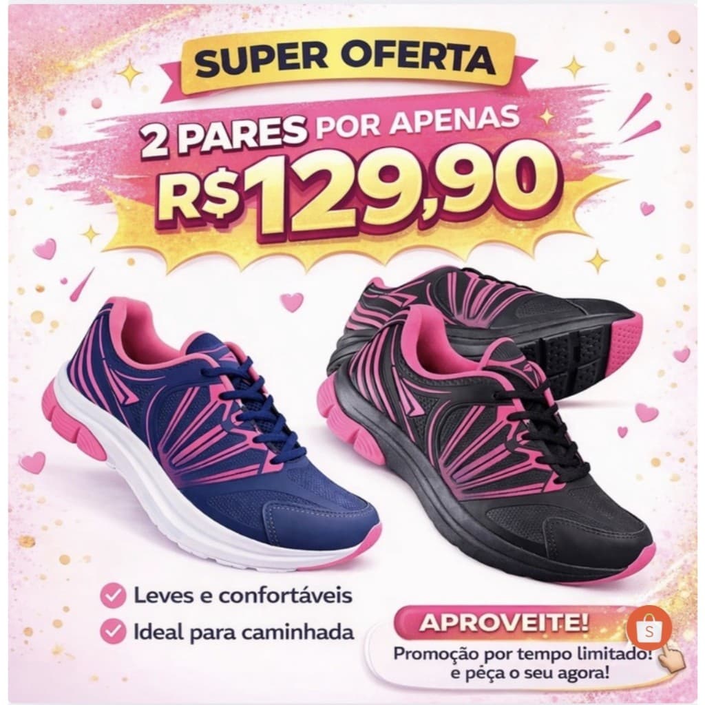 KIT 02 pares Tenis Feminino Escolar Academia Original Corrida Caminhada PROMOCAO