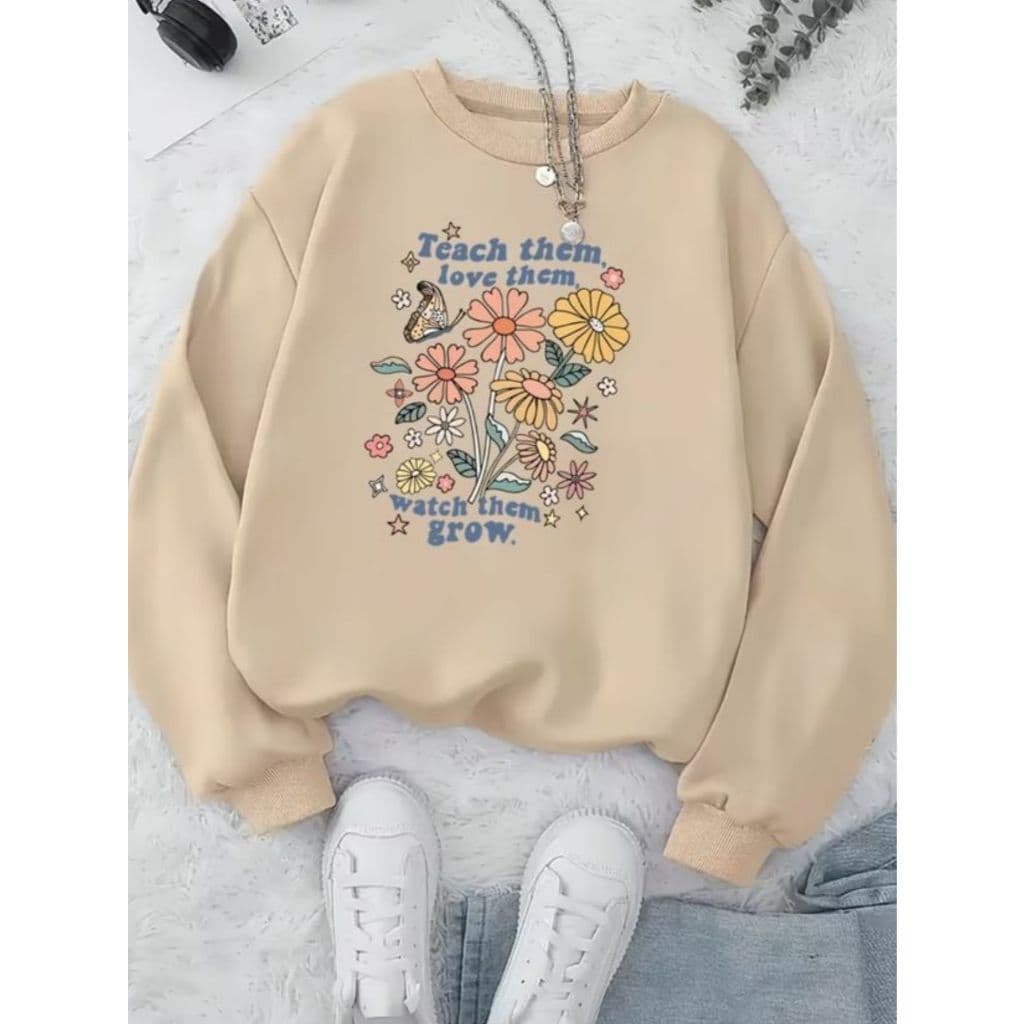Suéter feminino modelo casual estilo inverno flores moletom sem capuz