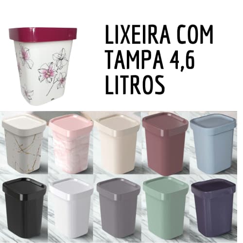 Lixeira com Tampa 4,6 Litros Frisos, Fosca ou Marmorizada Plasútil