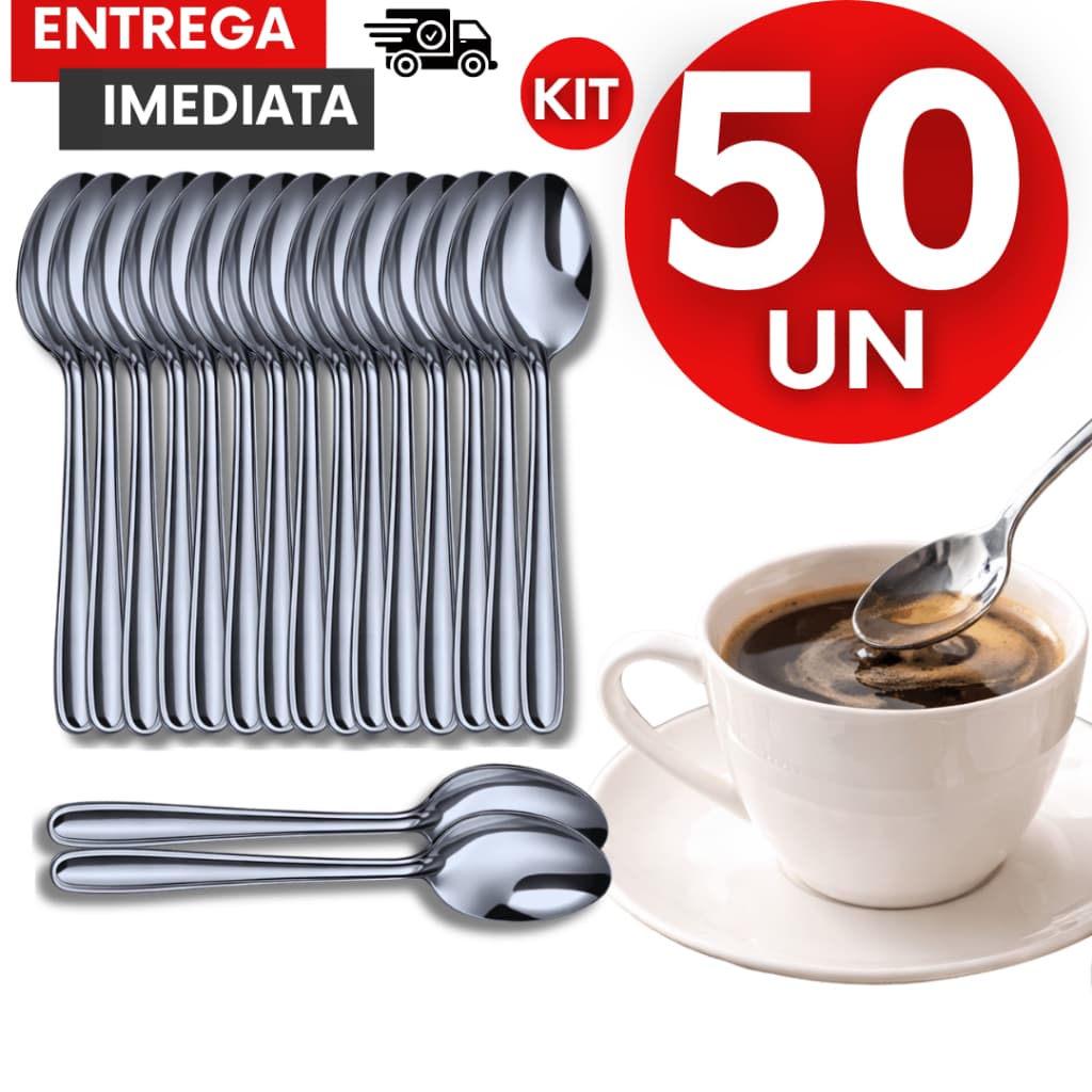 Combo Colher de Café Aço Inox Elegante Pequena 8.8 Cm Casa Cafeteria Restaurante Utensílio Talher