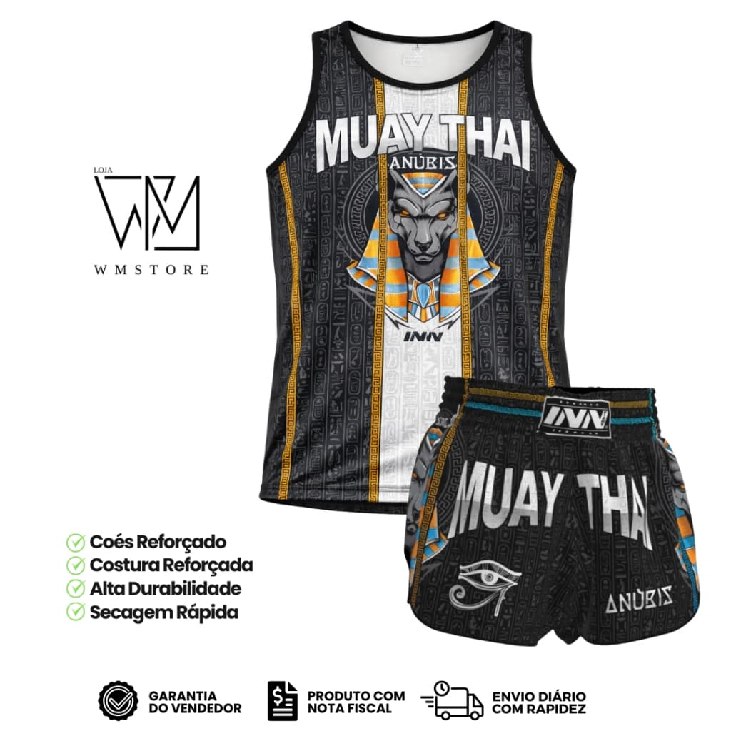 Conjunto Regata e Short Muay Thai Masculino Anúbis Preto