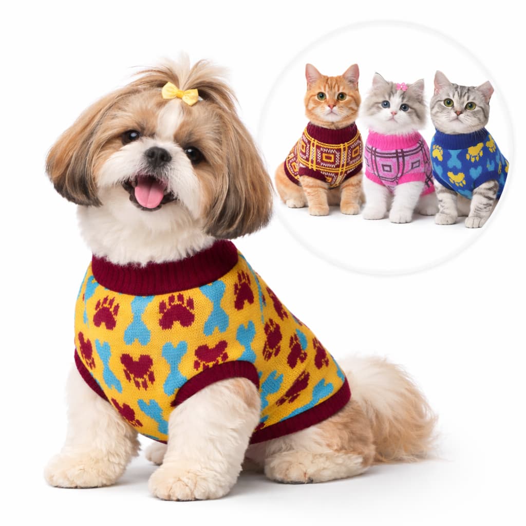 Roupa Pet Inverno Cachorro Pequeno e Grande Gato Tricot Quentinha e Confortável Não Pinica PP ao XG