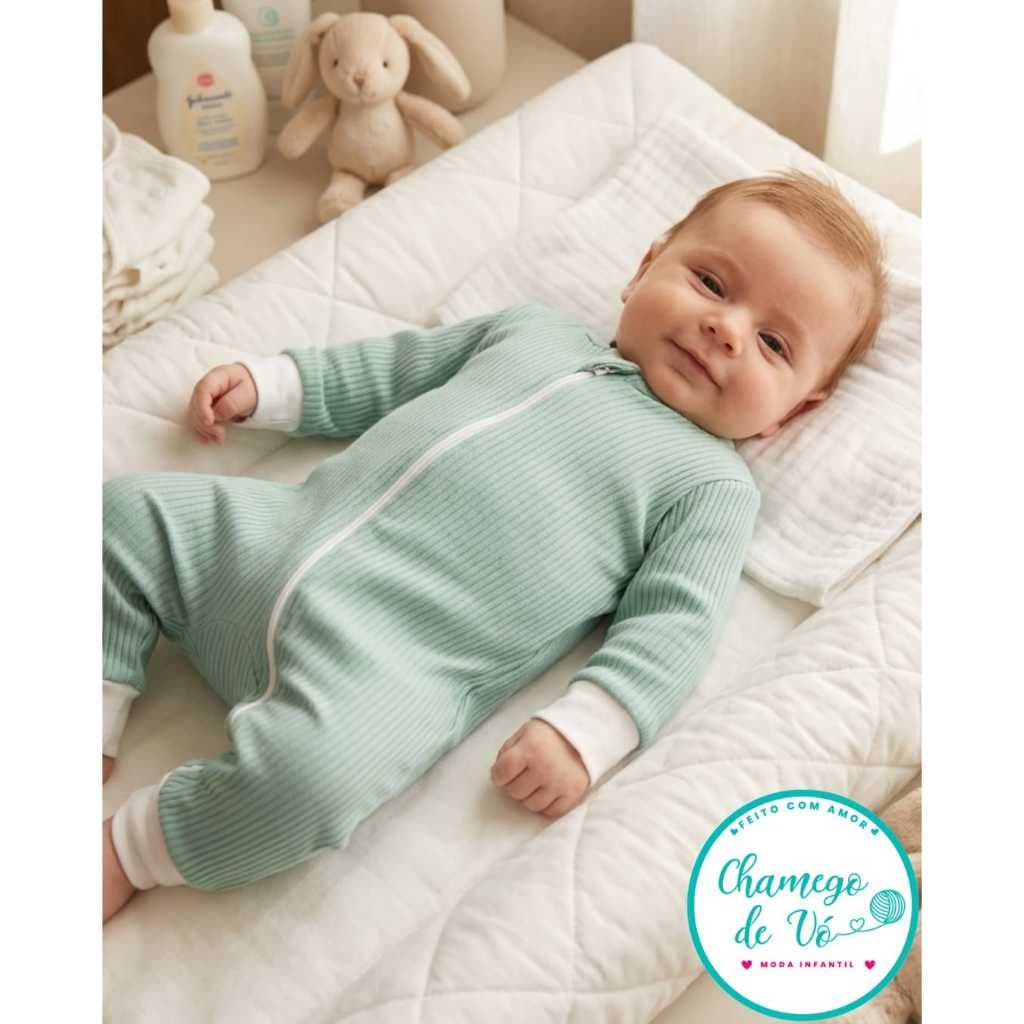 Macacão Zíper Suede Canelado liso Inverno Bebê