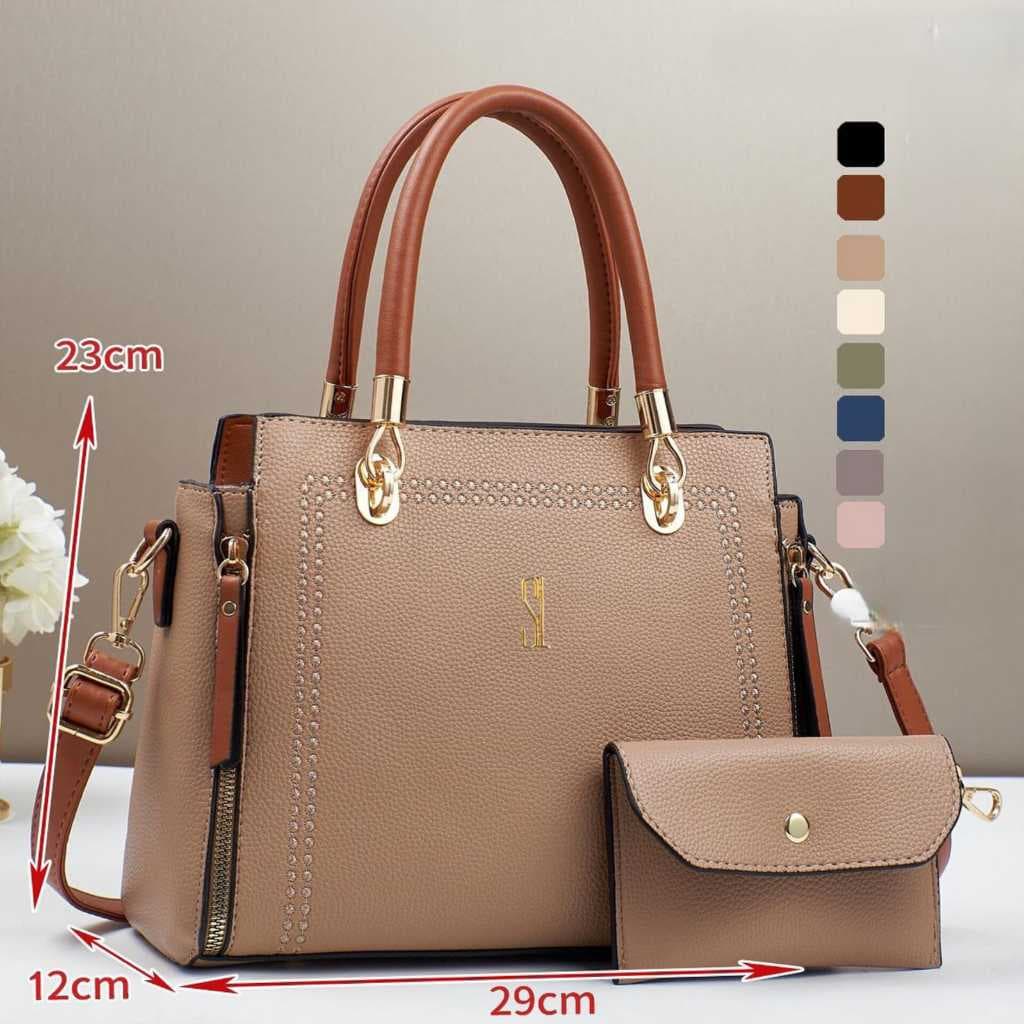 kit bolsa feminina com divisória lisa, 3 compartimentos, bolso externo.