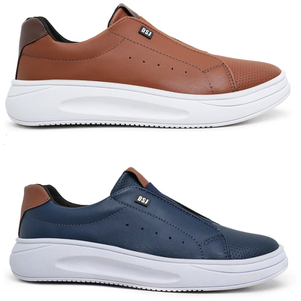 KIT ECONOMIA 2 Pares Sapatenis Masculino Casual Tenis Confortavel Leve
