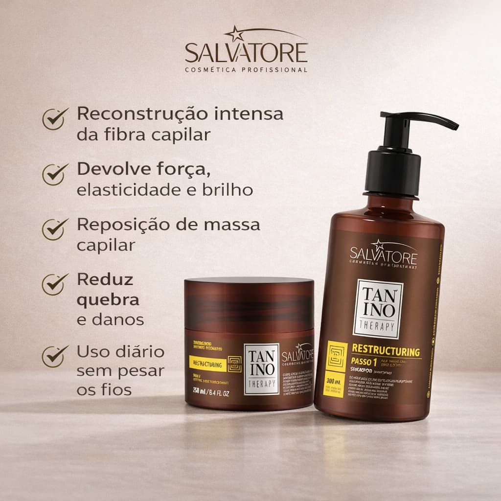 Kit Salvatore Tanino Therapy Reconstrução Capilar Shampoo 300ml Máscara 250g Anti Quebra