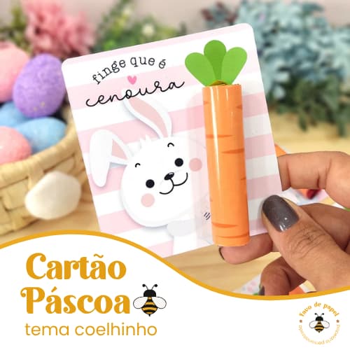 Cartão + Adesivo para Chocolate Batom Páscoa Coelhinho 🐣🍫 | Pronta Entrega (NÃO ACOMPANHA CHOCOLATE)