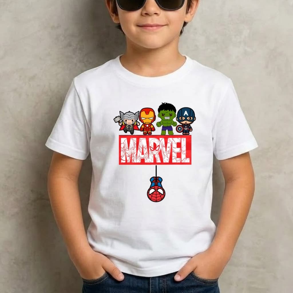 Camiseta Infantil Menino Marvel Spiderman Hérois Hulk Thor Homem de Ferro Blusa Juvenil Premium