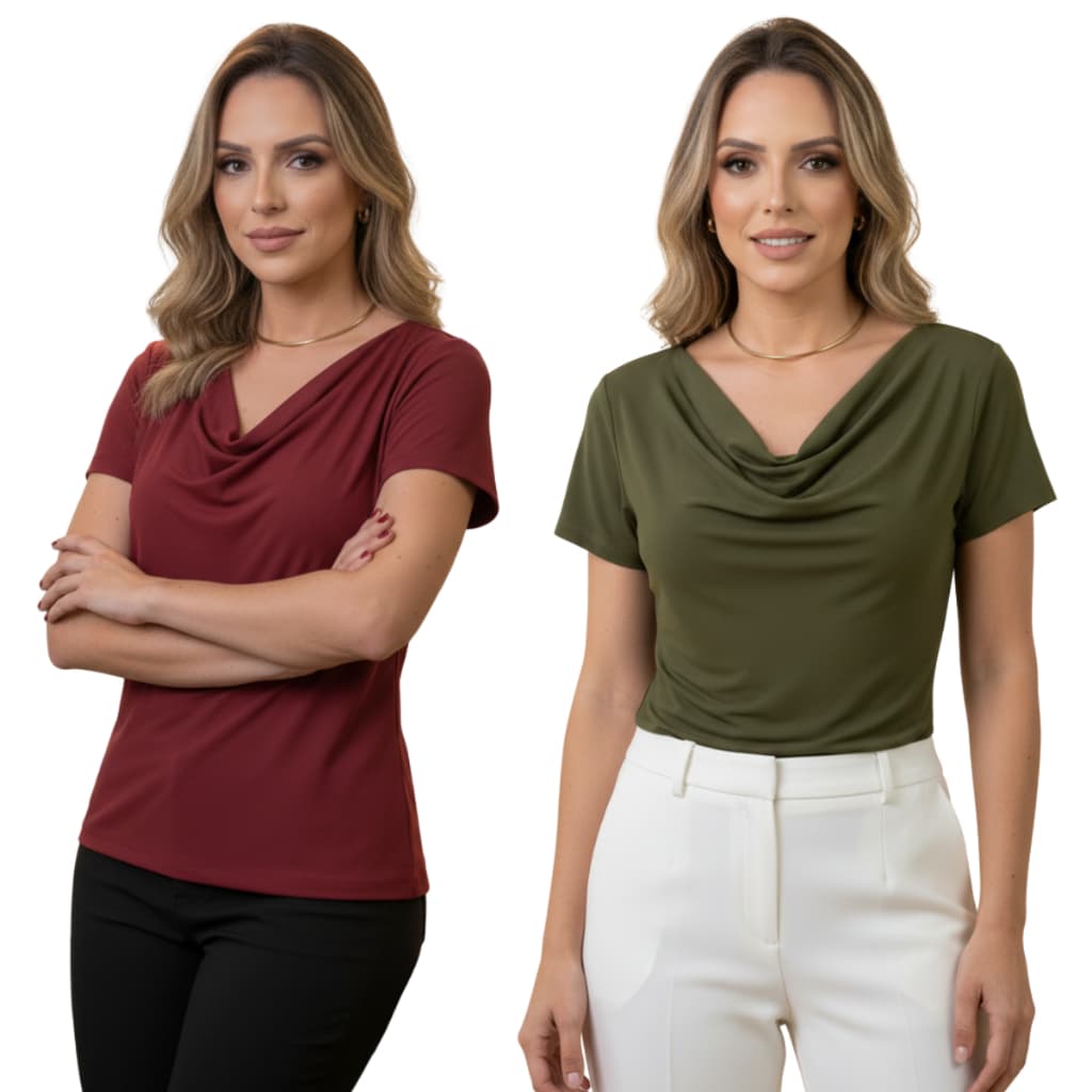 Kit 2 Blusas Feminina Casual Gola Boba Caimento Elegante Verão