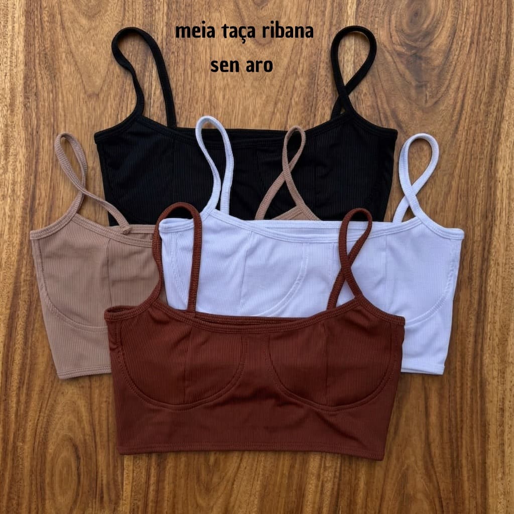 Cropped Top Regata Faixa Meia Taça Ribana Duplo Forro Sem Aro Feminino Confortável, Fitness