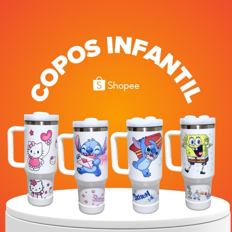 Copo Térmico com Canudo 1200ml Estampas Tema Infaltil Alta Capacidade Mantém Quente e Frio