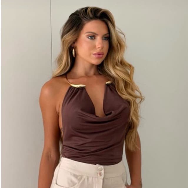 Body Feminino Decote com Argola Suplex Premium Body Feminino Elegante Moda Blogueira Gringa Tendência 2026