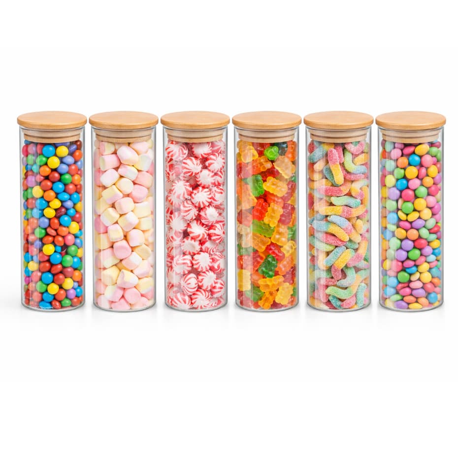 Kit Potes de Vidro 450ml com Tampa de Bambu Hermético Mantimentos Condimentos Empilhaveis