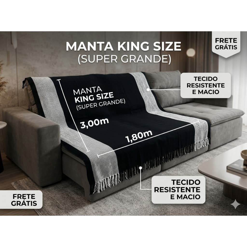 Manta King 3,00M x 1,80M Sofá Grande Grossa Decoração Sala Protetora Decorativa Colcha Coberta | SUV
