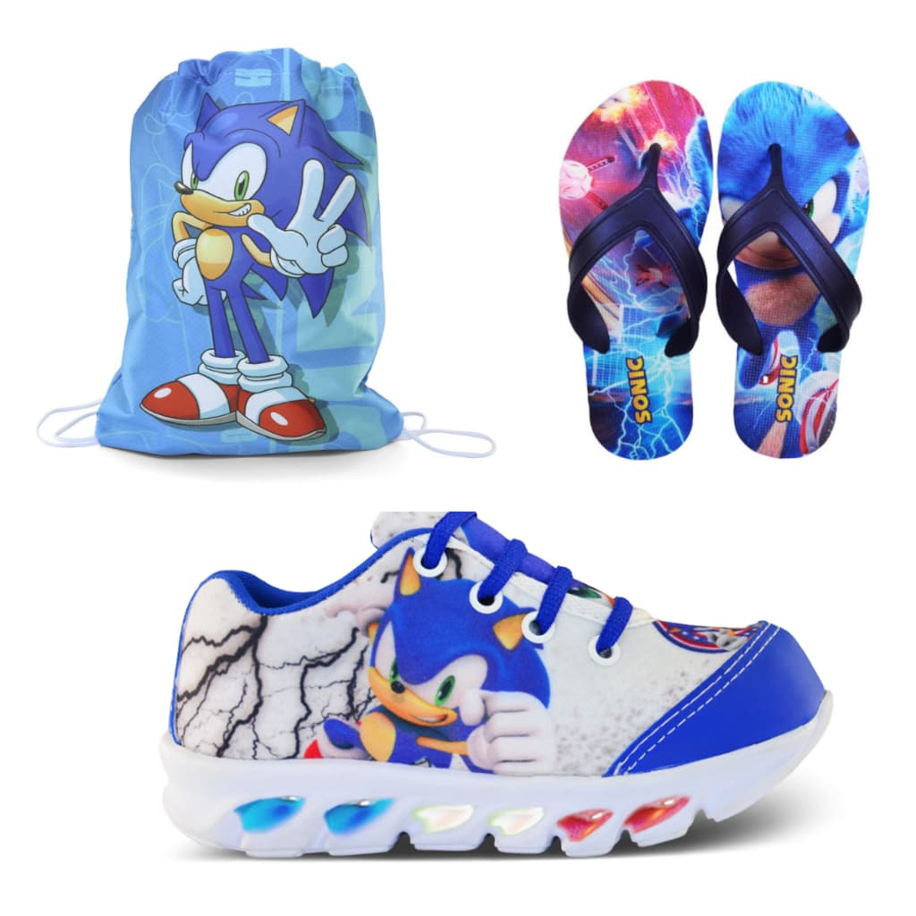 Kit Tênis de Led Menino com Mochila e Chinelo Divetido e Confortável