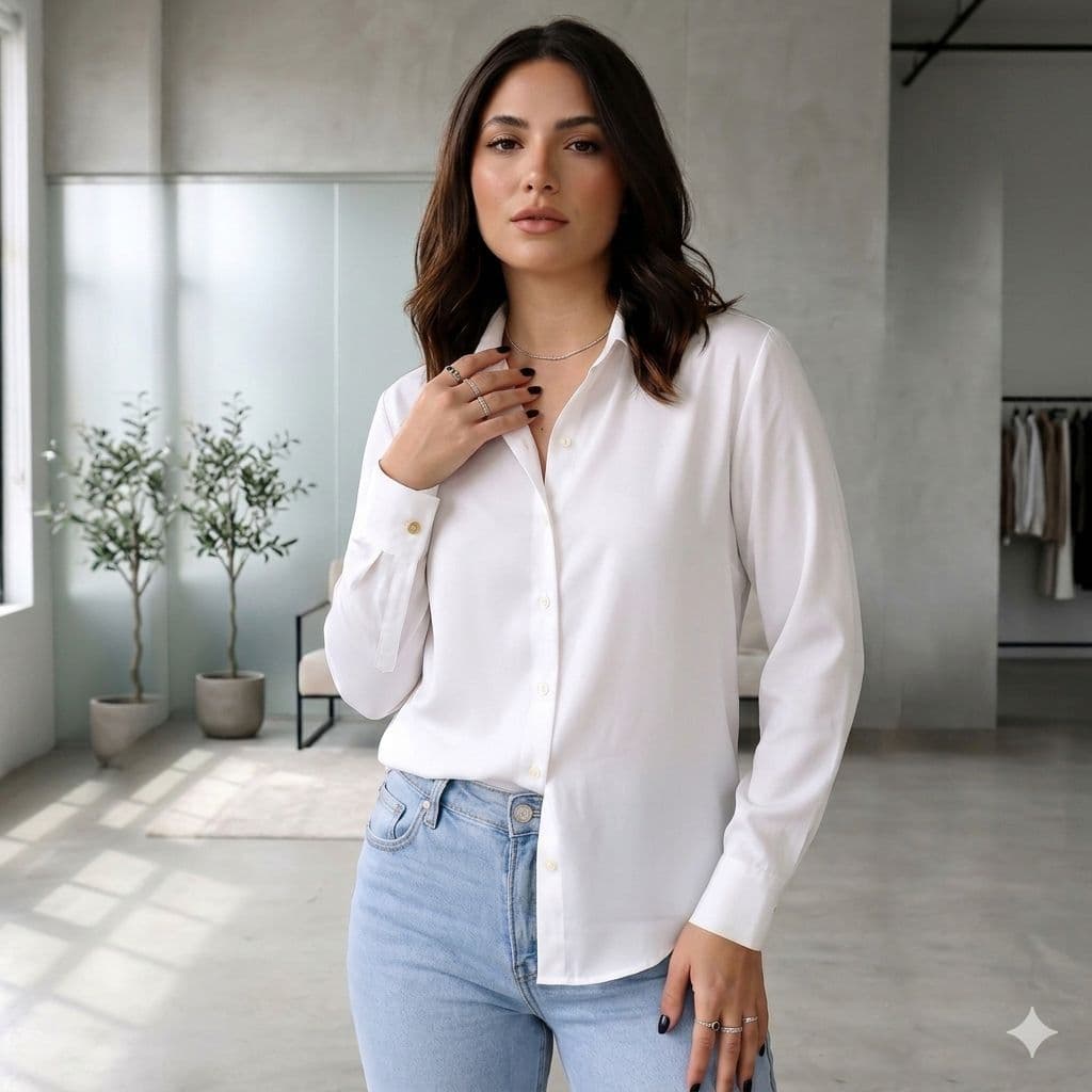 Camisa Social  Feminina Manga Longa Com Botões  Elegante Casual