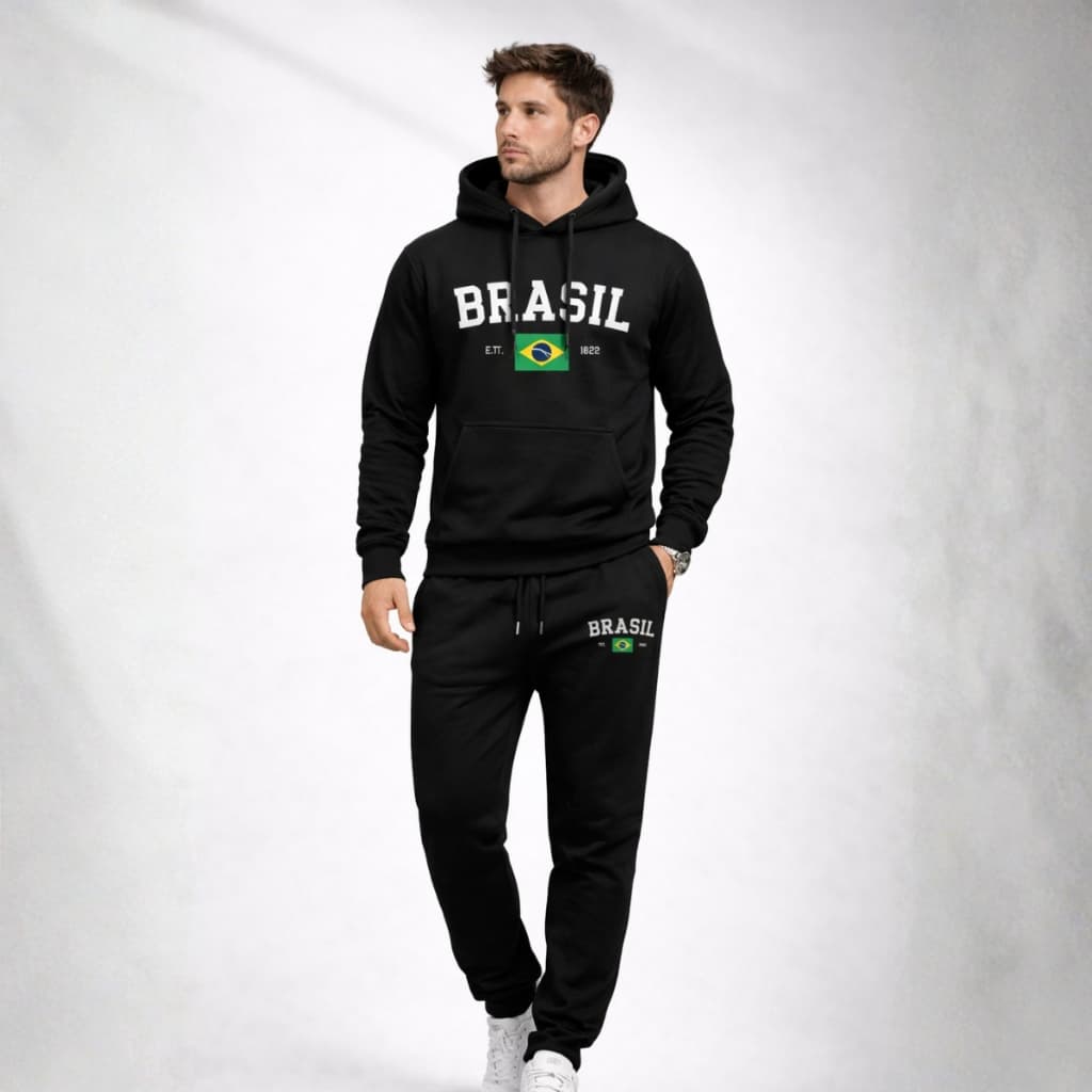 Conjunto Calça Com Blusa de Frio Moletom Flanelado Quentinho Brasil Seleção Copa do Mundo