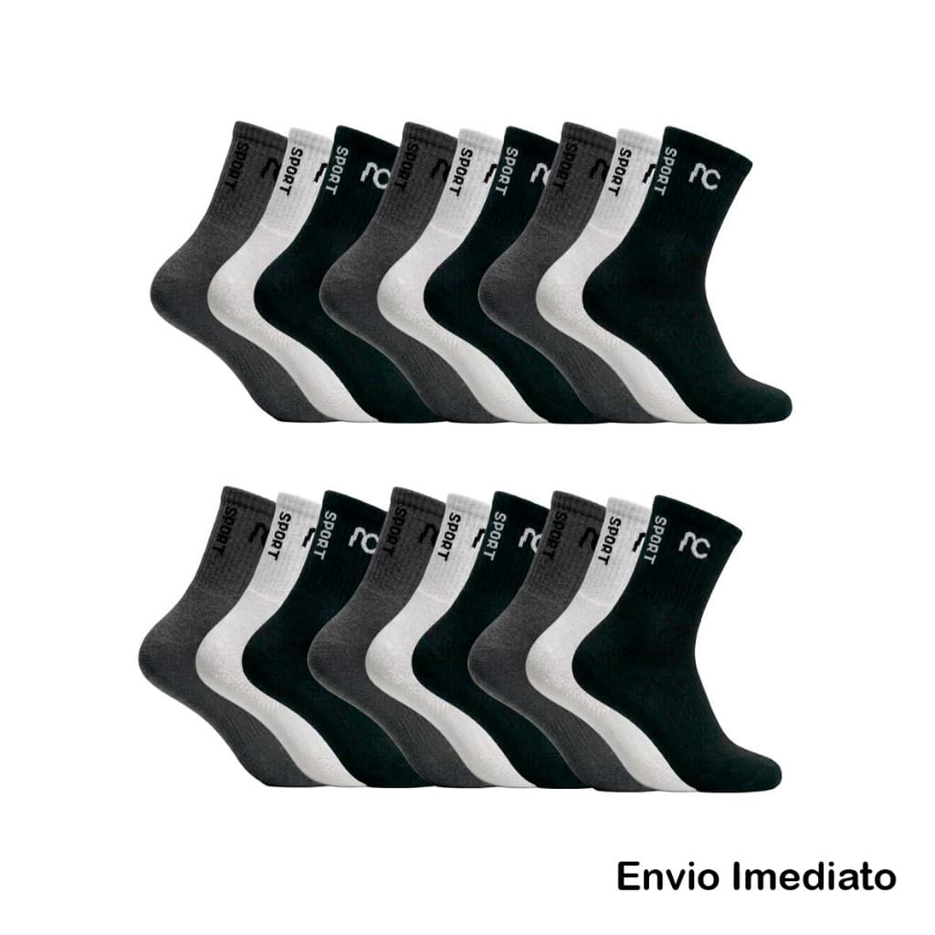 Kit 9 ou 18 pares de meias cano longo AC sport original