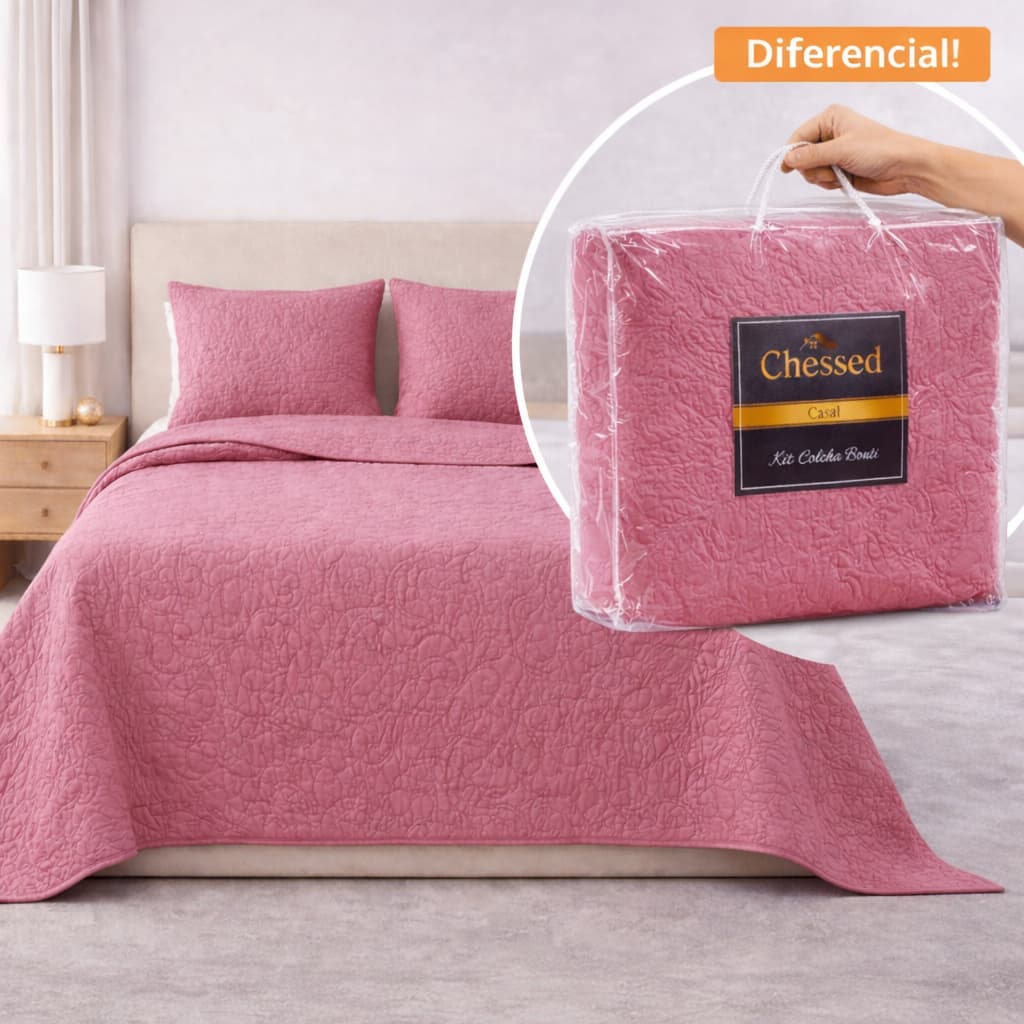 Kit Colcha Cobre Leito Cama 3 Peças Dupla Face Matelassê Premium Casal ou Queen