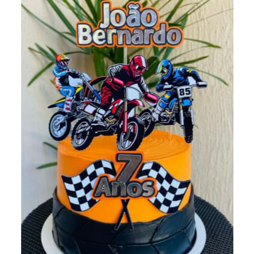 Topo de bolo Moto Motocross Motoqueiro Radical 3D Com Nome Personalizado Envio Em 24H
