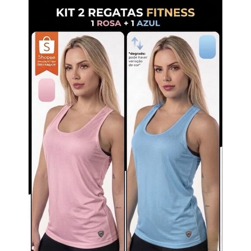 KIT 2 CAMISETAS REGATAS FEMININA DRY FIT ACADEMIA MALHAR TREINO CORRIDA ESPORTE RESPIRÁVEL LEVE