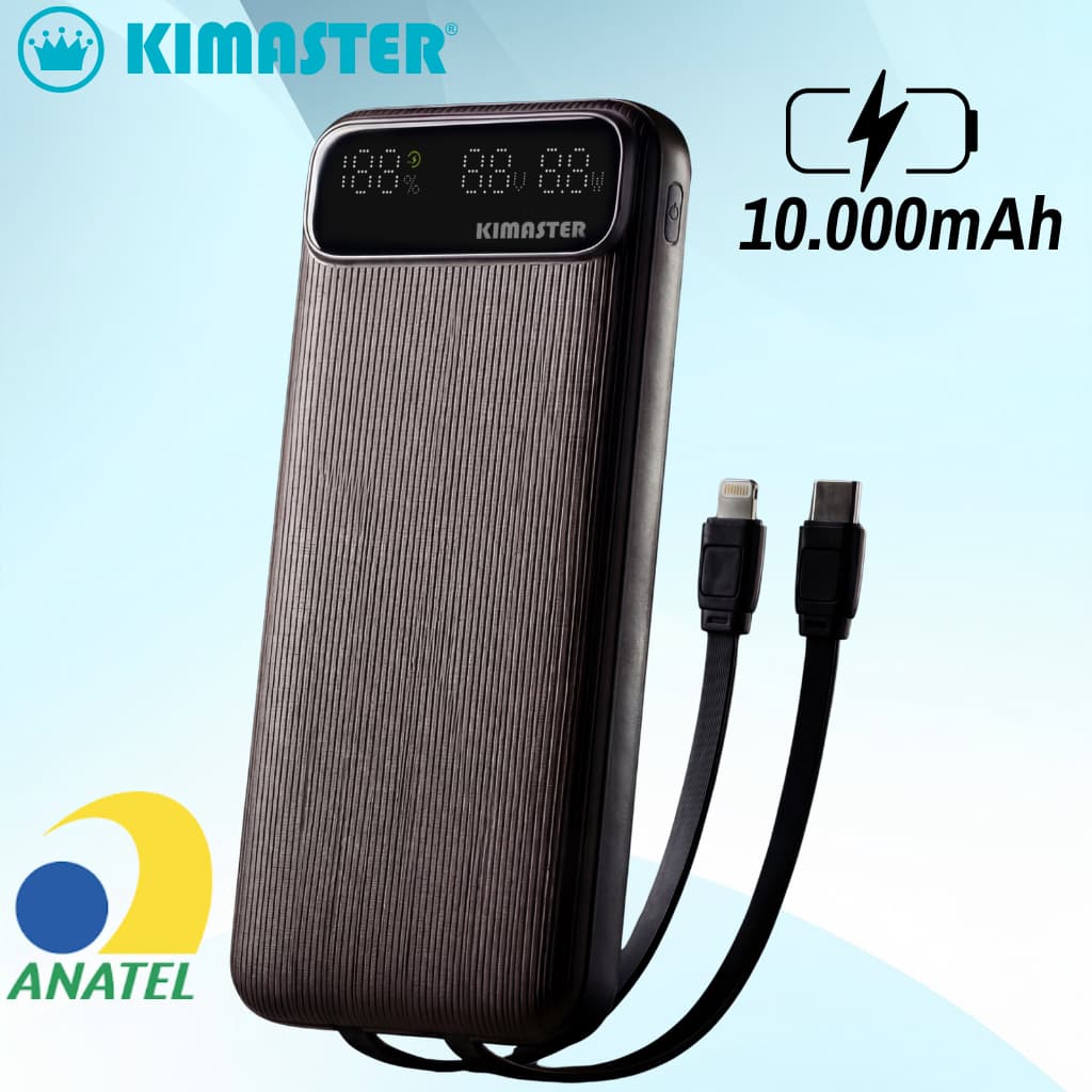 Carregador Power Bank Portátil Universal Kimaster 10000mah Com 2 Cabos