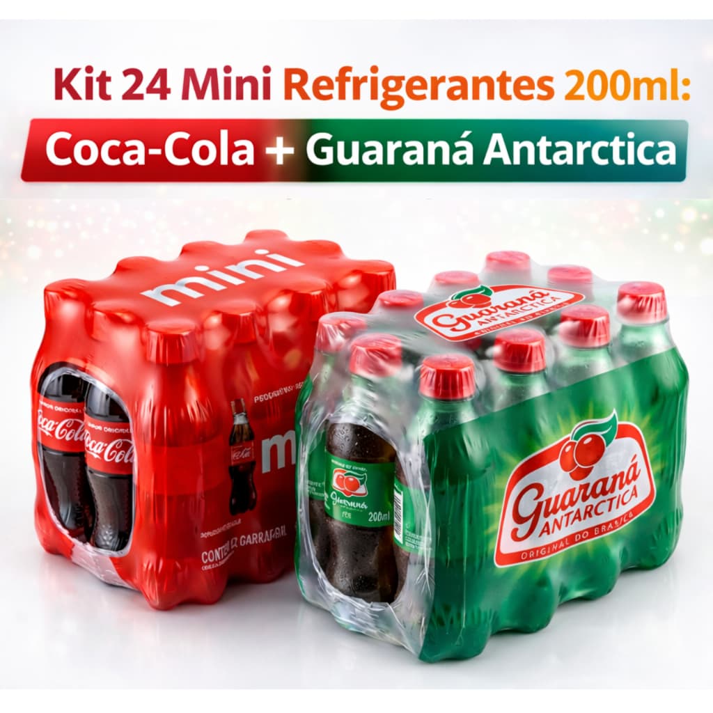 Kit Combo 12 Coca-Cola 200ml +12 Guaraná Antarctica 200ml - Mini Guaraná Refrigerante Fardo Atacado