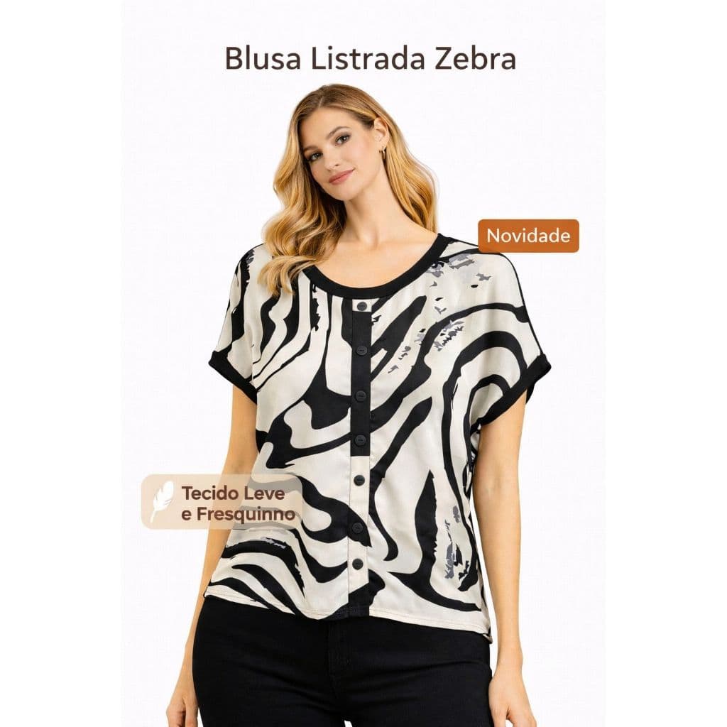 Blusa Feminina Estampada Manga Curta Botões Frontais Soltinha Leve Confortável Premium