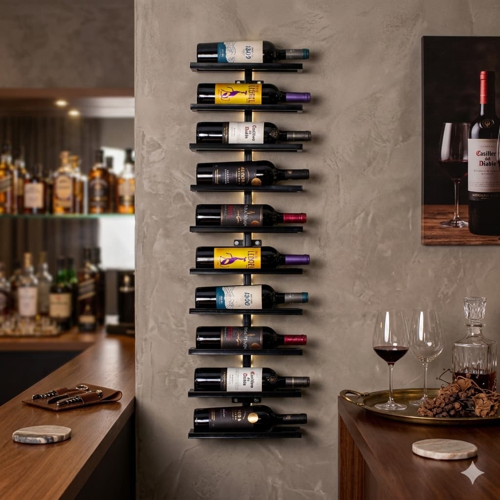 Adega de Parede Vertical p/ 10 Garrafas Porta Vinho Suporte Decorativo Metalon Suspenso Organizador Bebidas Moderno