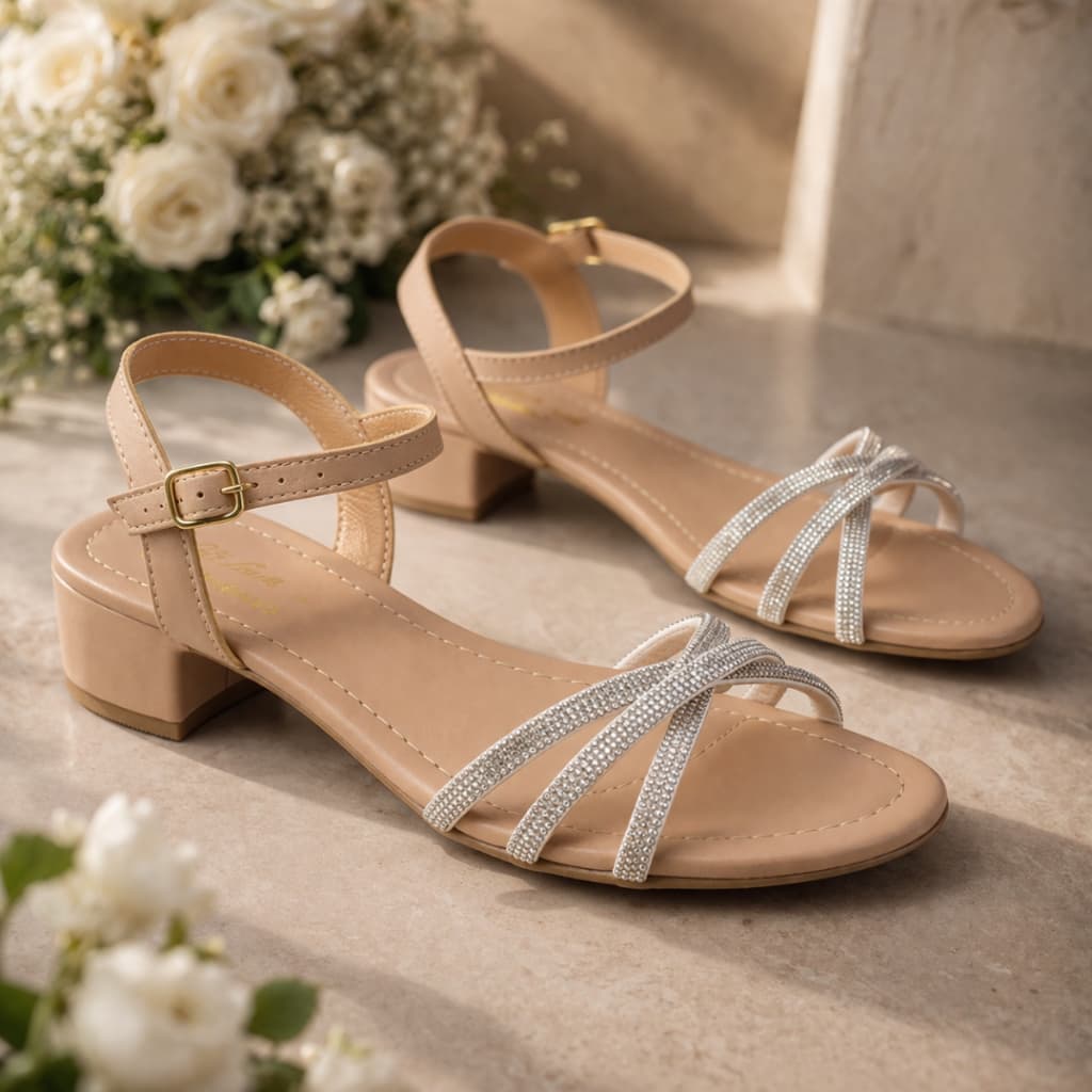 Sandália Feminina com Strass Brilho Salto Baixo Confortável Casual Dia a Dia  Pés&Formas