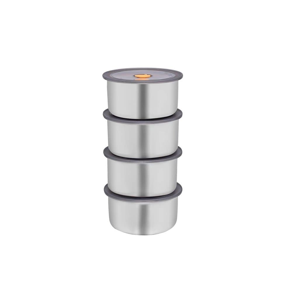 Conjunto 4 Potes Herméticos Redondo Inox 450ML armazenar organizar servir