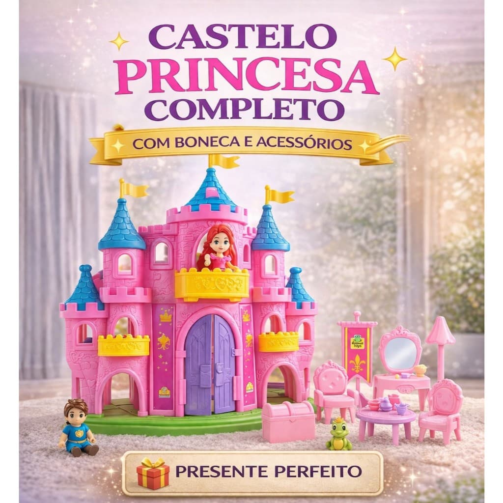 Castelo Princesa Judy Completo com Boneca e Acessórios + Móveis Brinquedo Infantil Samba Toys