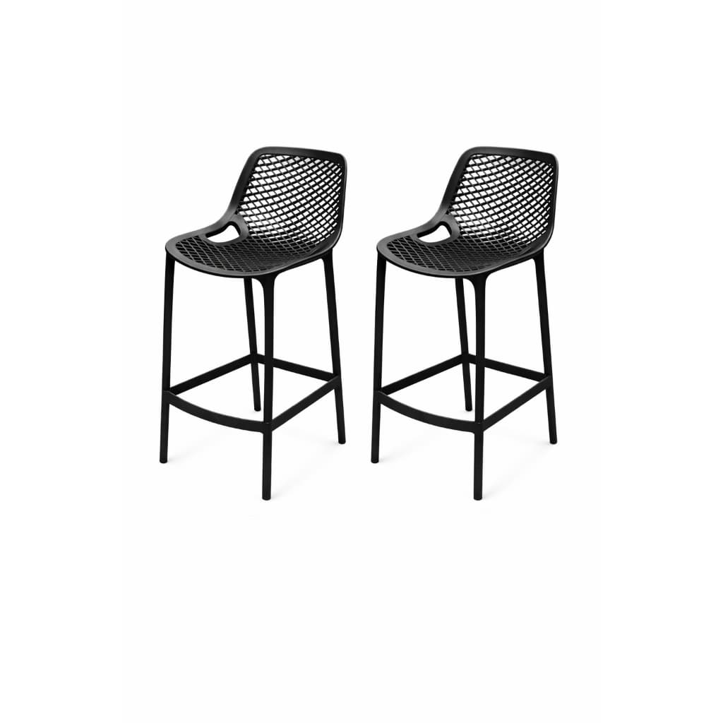Kit 2 Banquetas Área Gourmet Preta Design Vazado Moderna com Encosto Confortável Estrutura Firme