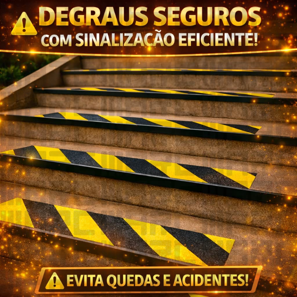 Fita Antiderrapante Zebrada 5cm x 5m Alta Aderência Segurança Escadas Rampas Piso Interno Externo