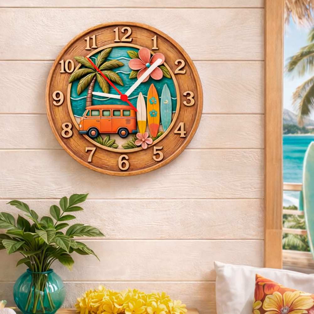 Relógio de Parede Praia Kombi Surf Decorativo(Não é relevo)