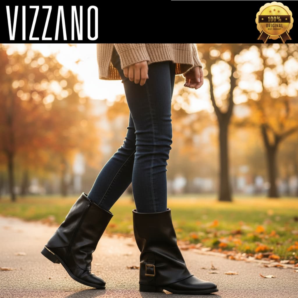 Bota Feminina Vizzano Coturno Capa Moda Elegante Fivela Salto Baixo Confortável Casual Original