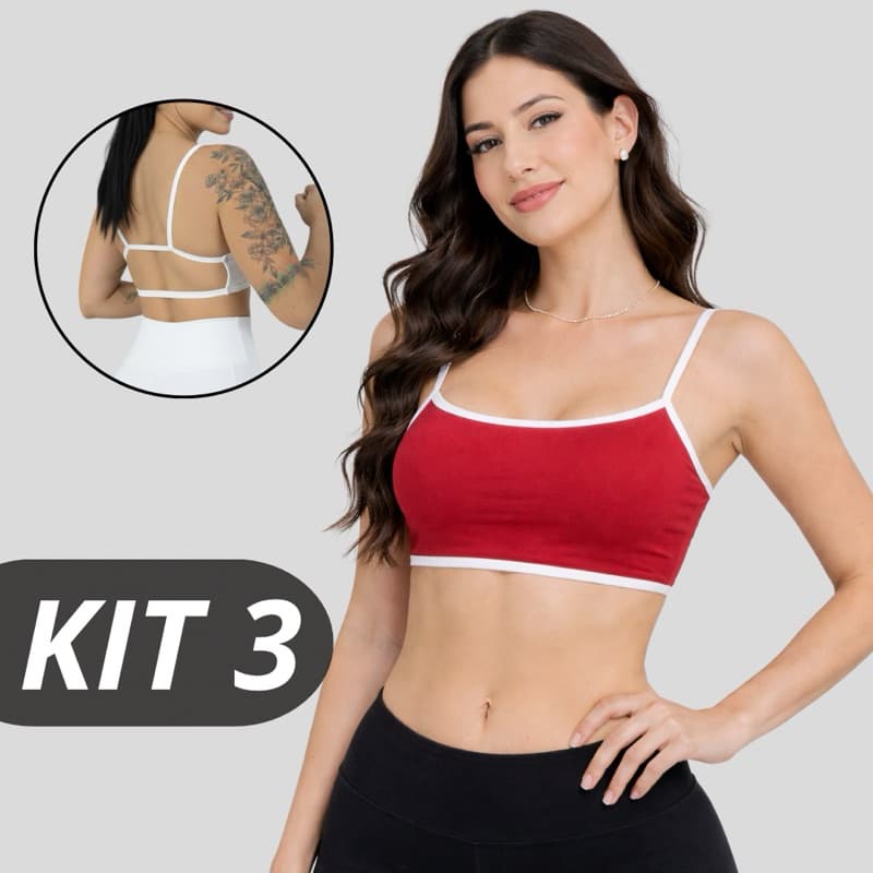KIT 3 top Cropped Costa nua BICOLOR sem bojo casual e fitness academia treino alcinha