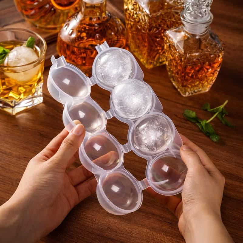 Forma de Gelo Esferas 4 Bolas Silicone Reutilizável Drinks