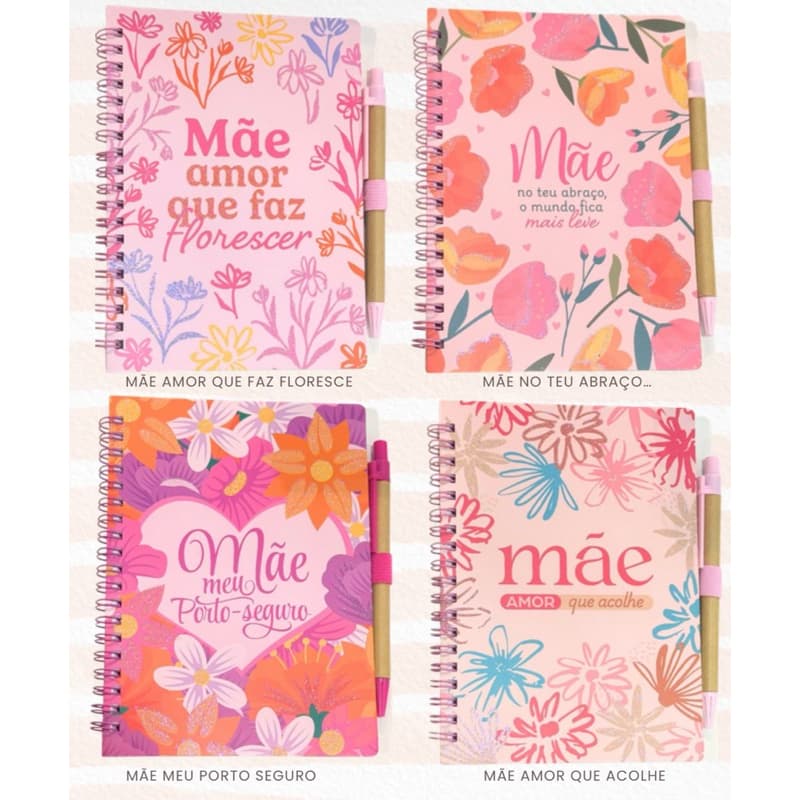 Caderno Dia das Mães com Caneta Presente Criativo Pautado Espiral Lembrancinha para Mãe