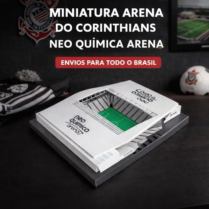 Miniatura Arena Corinthians Neo Química Arena 3D Decoração Torcedor Time Futebol Estádio 24x20cm